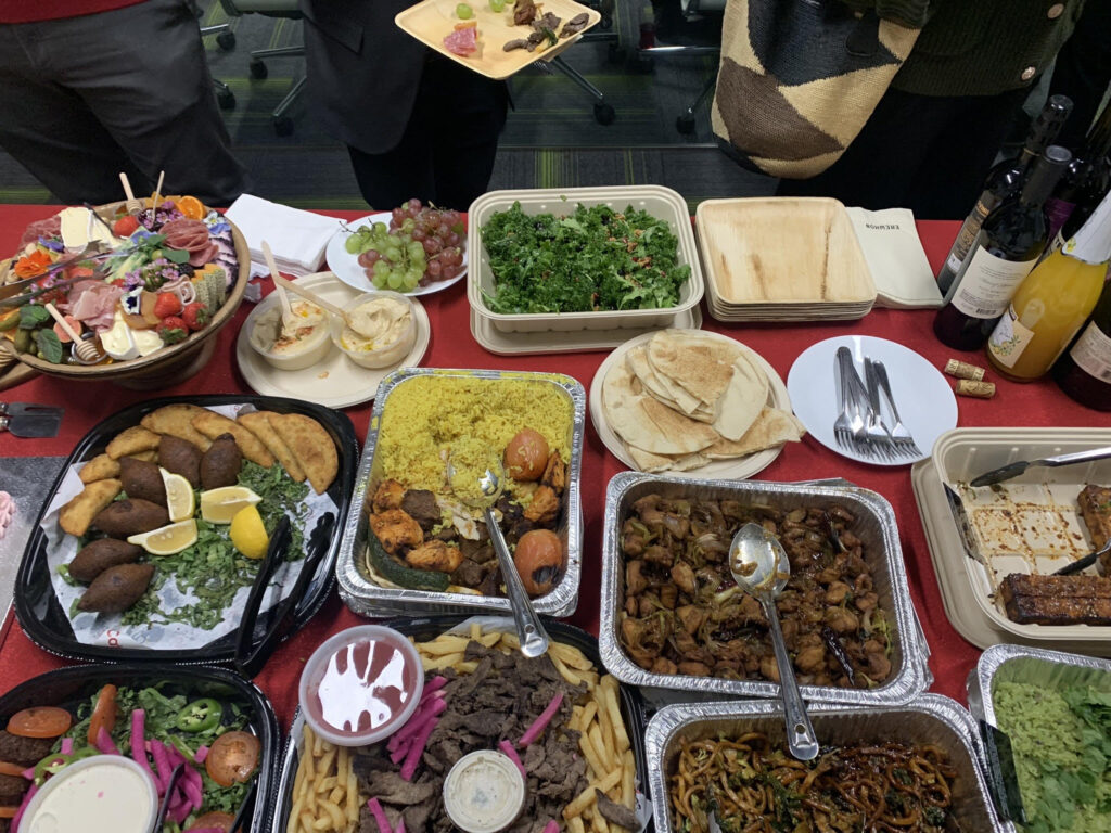 The party food spread. 